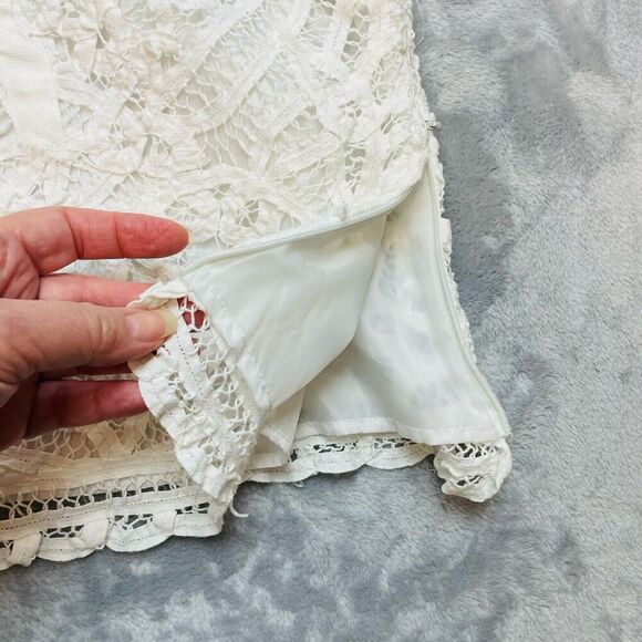 Anne Carson Linen Blend‎ Blouse Top Womens 6 White Battenburg Lace Cap Sleeve - Picture 5 of 8